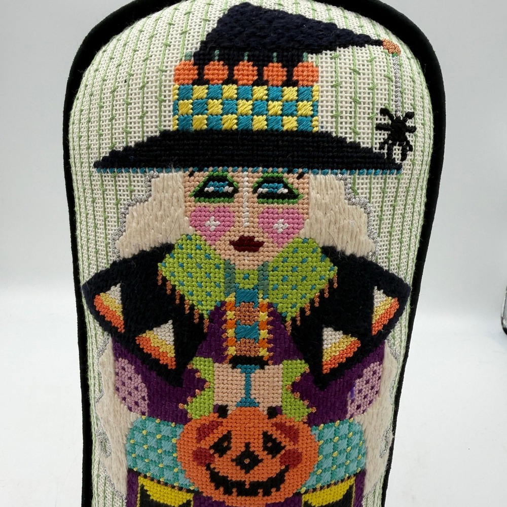 Shelly Tribbey Needlepoint Halloween Witch Shelf Sitter Finished Handmade 2015 - Picture 7 of 11